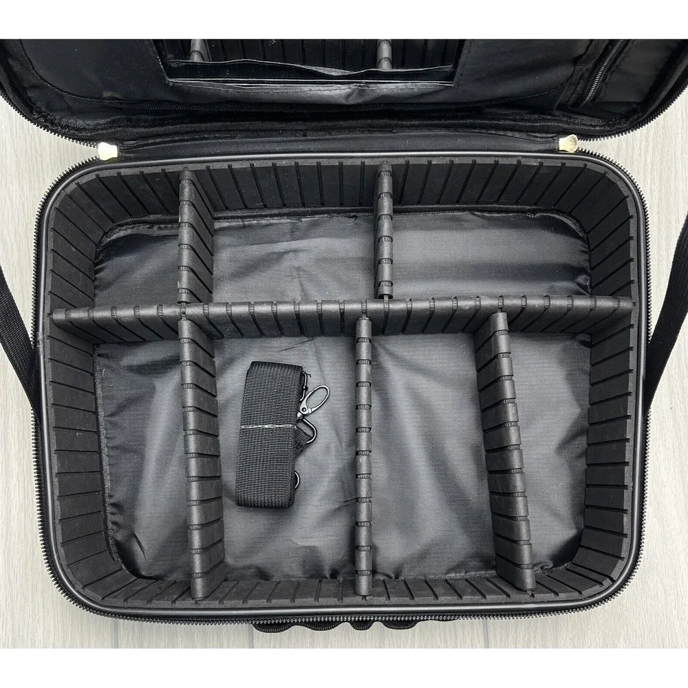XL Makeup Jewelry Case Ivory Black Adjustable Compartments Travel Train Box